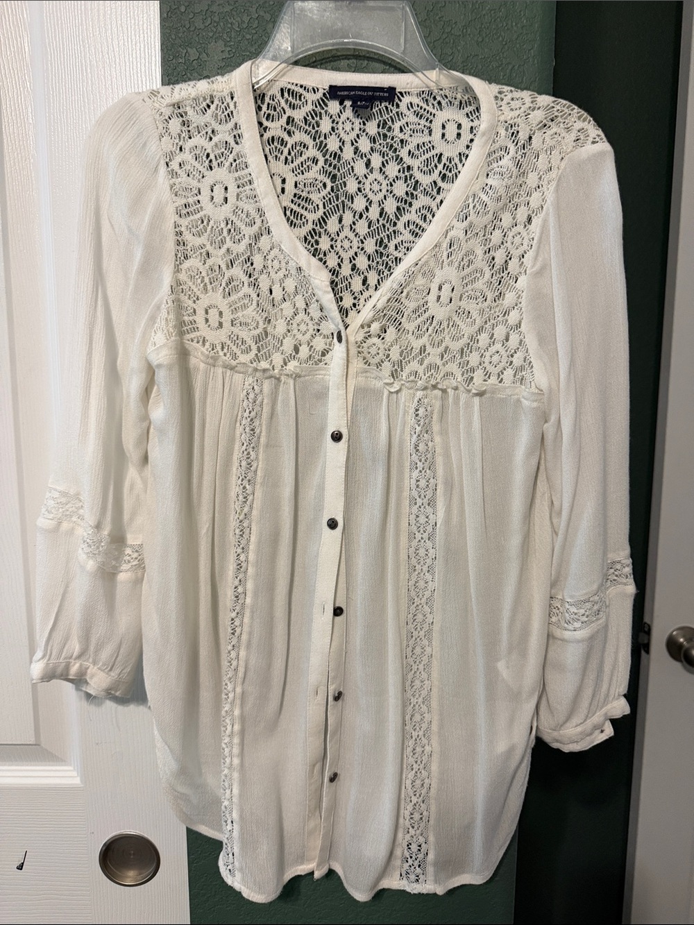 American Eagle Outfitters White Lace-Panel Top